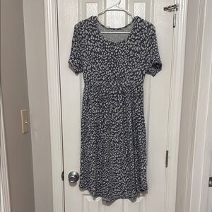 Blue and White Puff Sleeve Midi Sundress